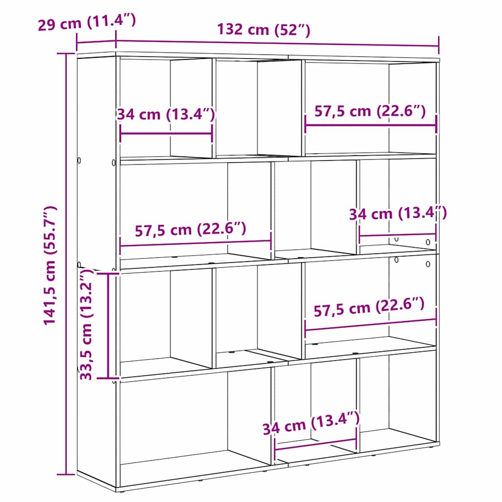 Bücherregal Schwarze Eiche 132 x 29 x 141.5 cm Holzwerkstoff