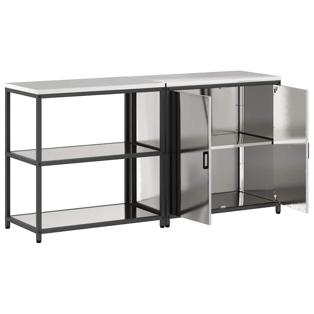Küchenlager-Set mit Tür 2 pcs Silber 180 x 50 x 92 cm Edelstahl