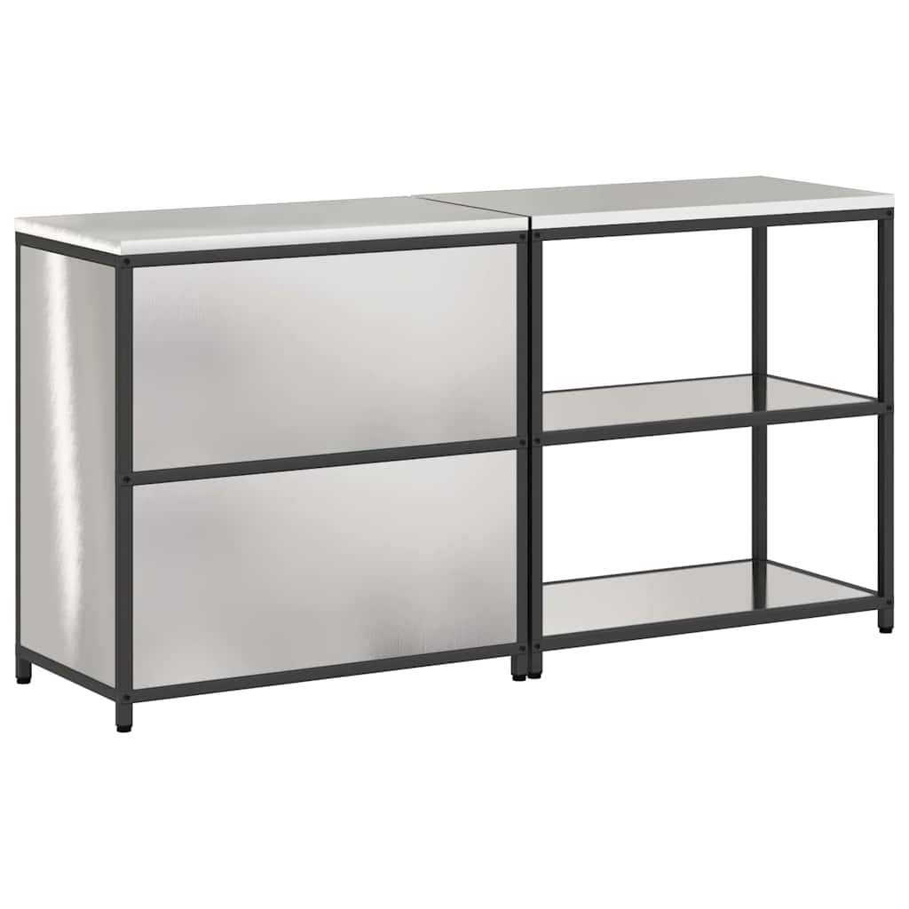 Küchenlager-Set mit Tür 2 pcs Silber 180 x 50 x 92 cm Edelstahl