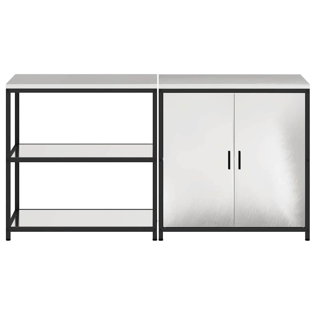 Küchenlager-Set mit Tür 2 pcs Silber 180 x 50 x 92 cm Edelstahl