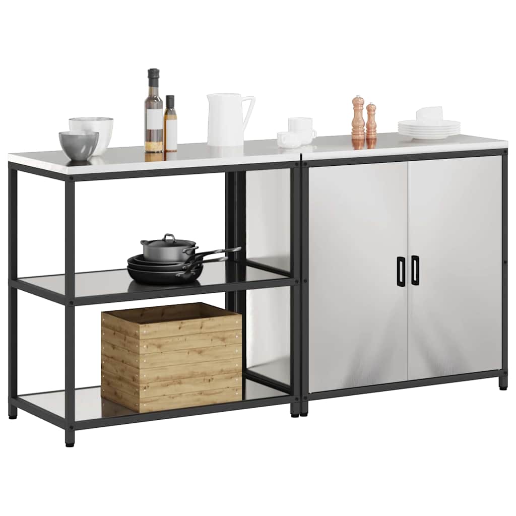 Küchenlager-Set mit Tür 2 pcs Silber 180 x 50 x 92 cm Edelstahl