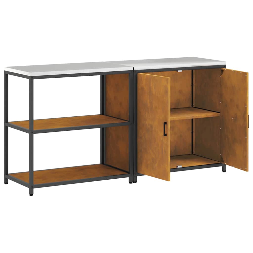 Küchenlager-Set mit Regal mit Tür 2 pcs Rostig 180 x 50 x 92 cm