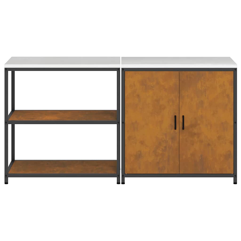 Küchenlager-Set mit Regal mit Tür 2 pcs Rostig 180 x 50 x 92 cm