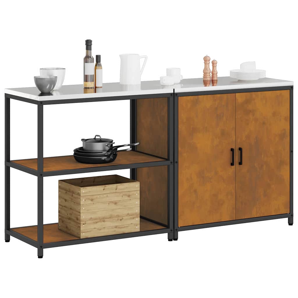Küchenlager-Set mit Regal mit Tür 2 pcs Rostig 180 x 50 x 92 cm
