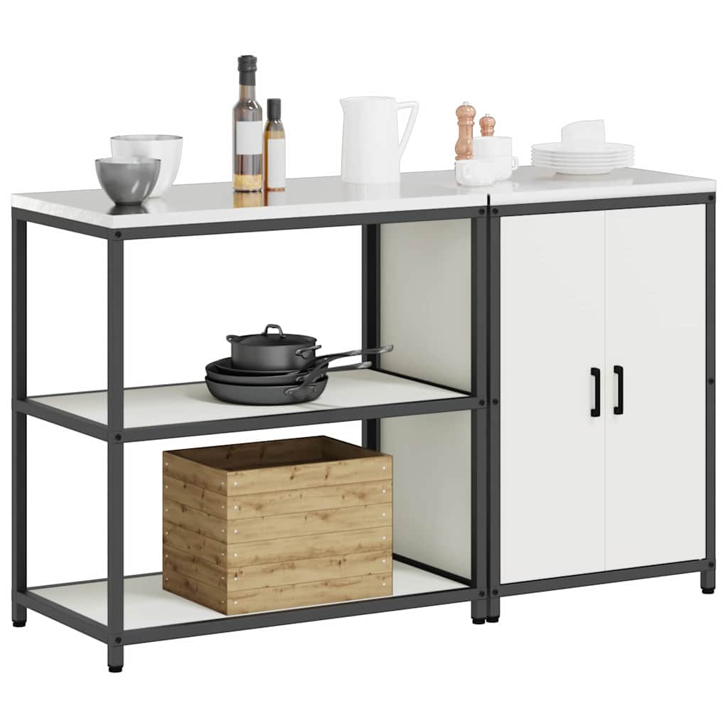 Küchenlager-Set 2 pcs Weiß 150 x 50 x 92 cm Kaltgewalzter Stahl