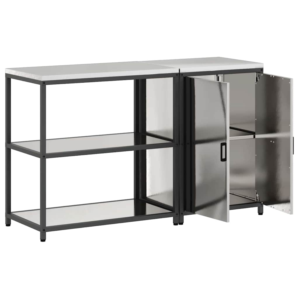 Küchenlager-Set mit Tür 2 pcs Silber 150 x 50 x 92 cm Edelstahl