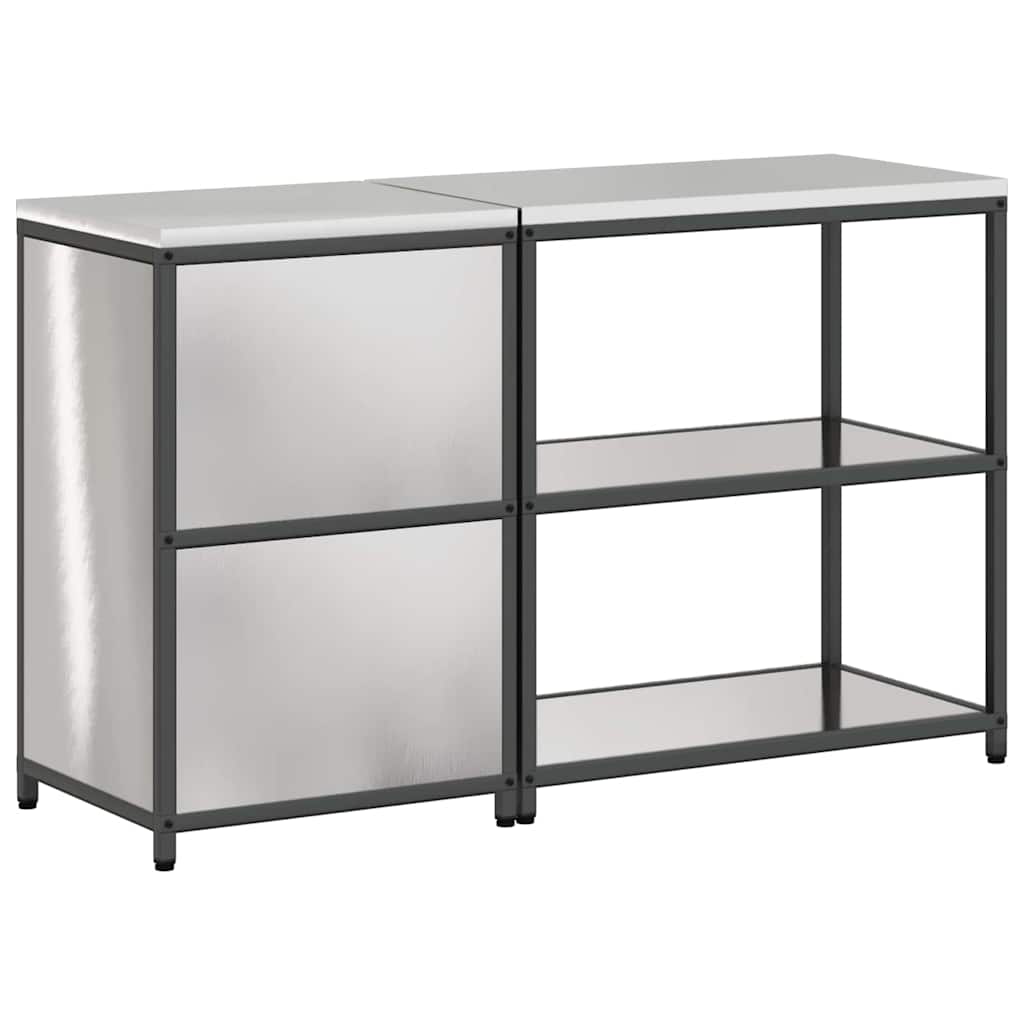 Küchenlager-Set mit Tür 2 pcs Silber 150 x 50 x 92 cm Edelstahl
