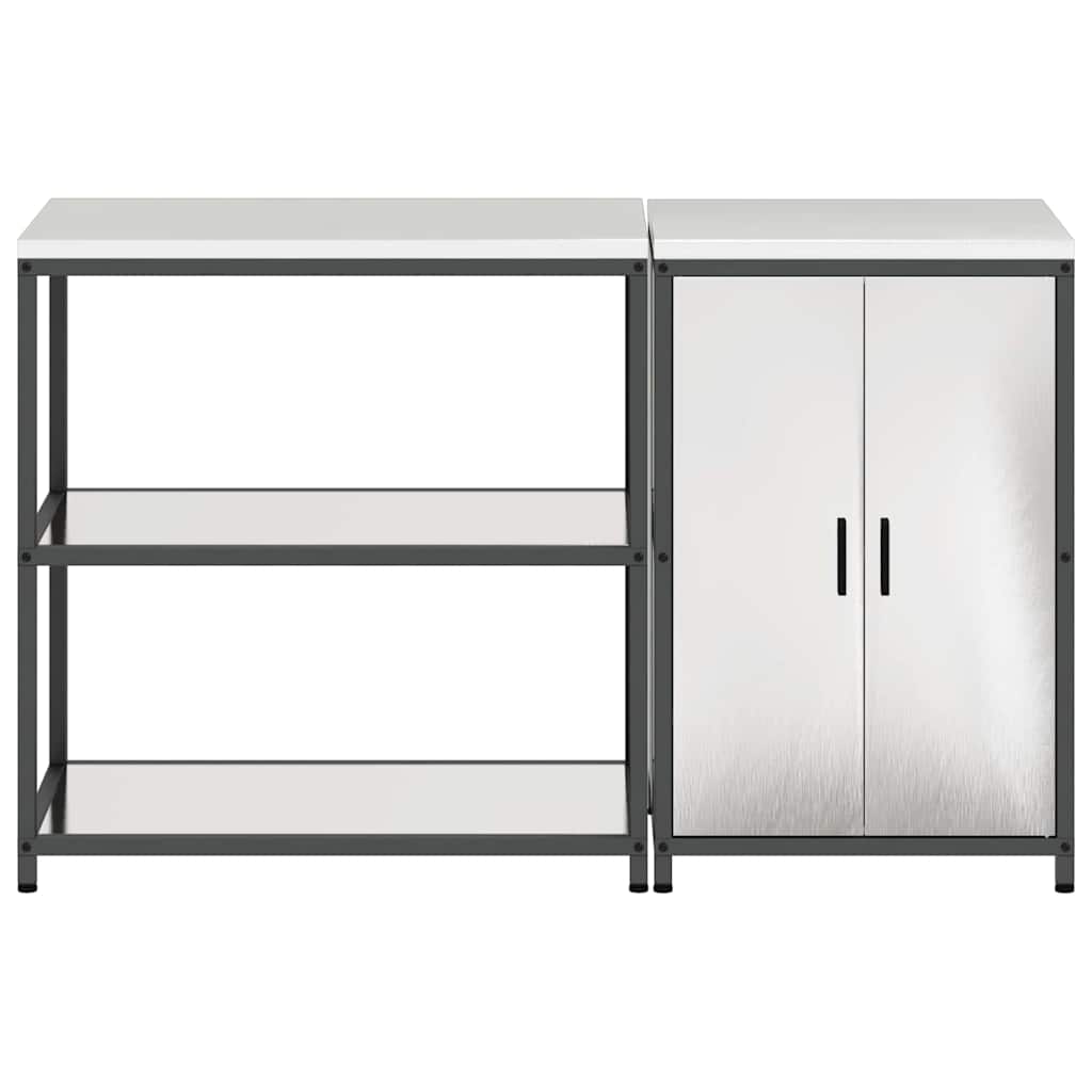 Küchenlager-Set mit Tür 2 pcs Silber 150 x 50 x 92 cm Edelstahl