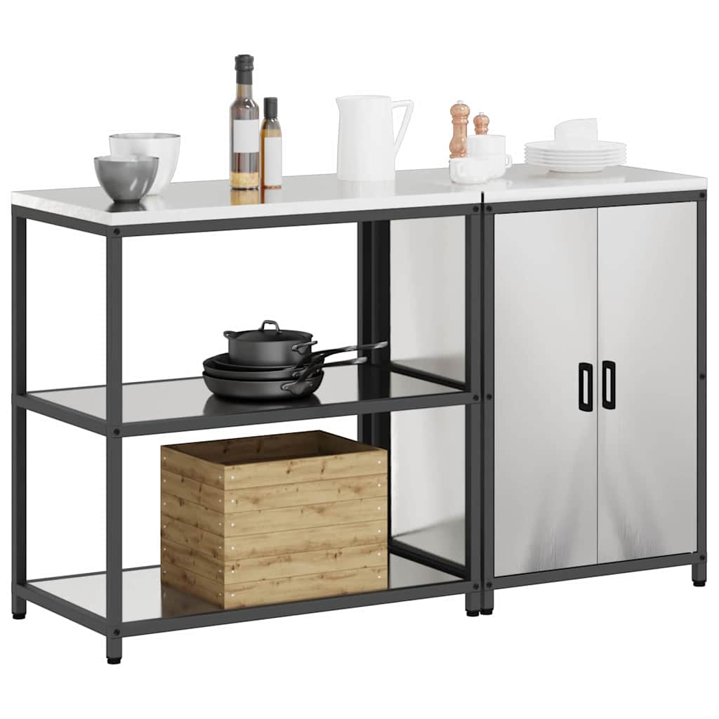 Küchenlager-Set mit Tür 2 pcs Silber 150 x 50 x 92 cm Edelstahl