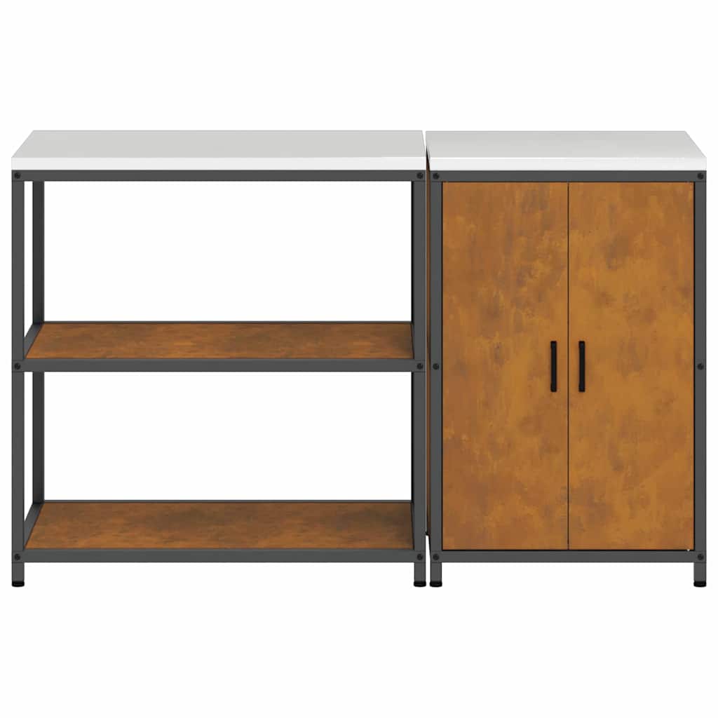 Küchenlager-Set mit Regal mit Tür 2 pcs Rostig 150 x 50 x 92 cm