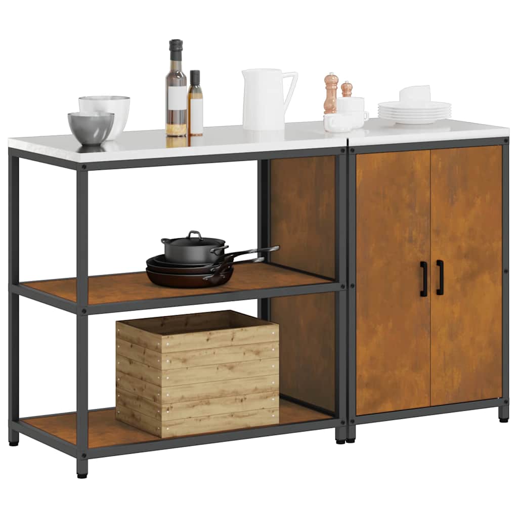 Küchenlager-Set mit Regal mit Tür 2 pcs Rostig 150 x 50 x 92 cm