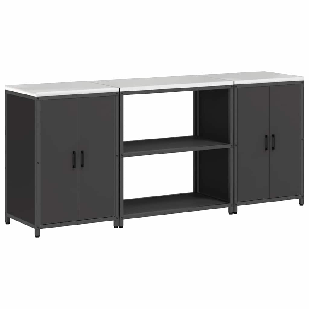 Küchenlager-Set mit Regal 3 pcs Schwarz 210 x 50 x 92 cm