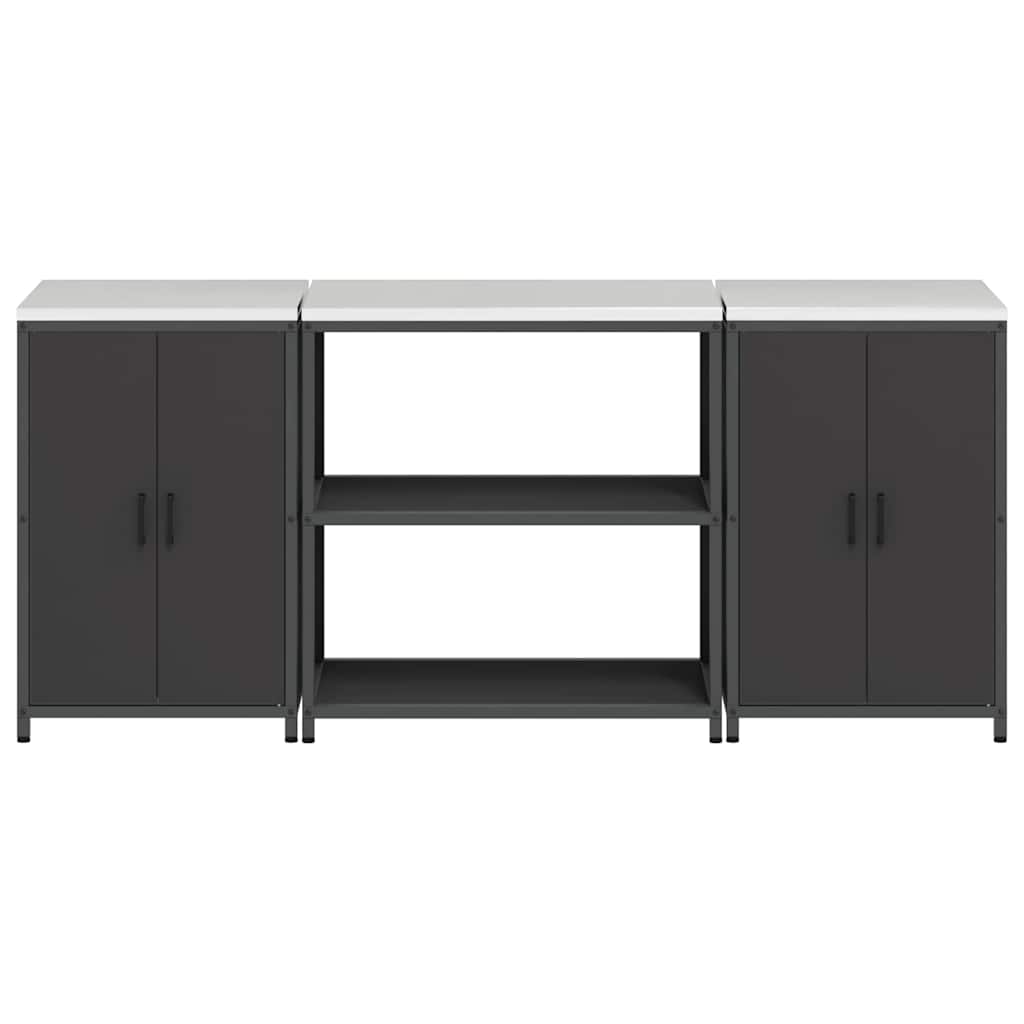 Küchenlager-Set mit Regal 3 pcs Schwarz 210 x 50 x 92 cm