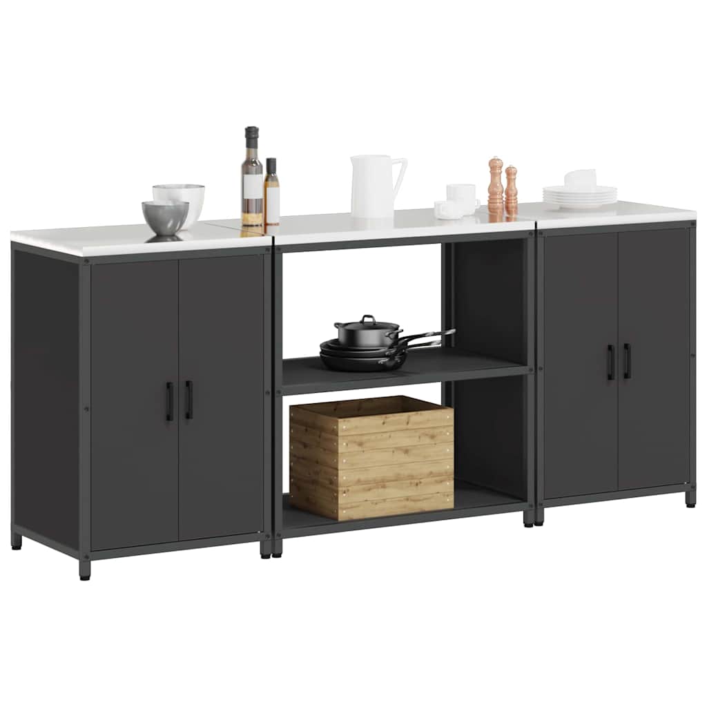 Küchenlager-Set mit Regal 3 pcs Schwarz 210 x 50 x 92 cm