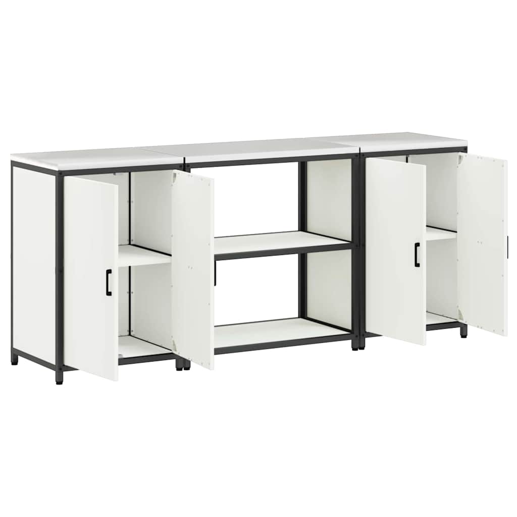 Küchenlager-Set 3 pcs Weiß 210 x 50 x 92 cm Kaltgewalzter Stahl