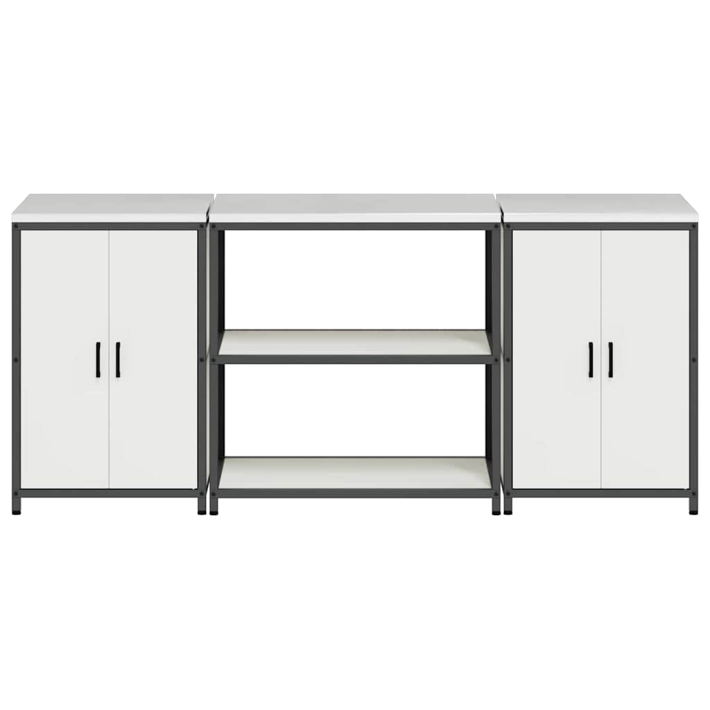 Küchenlager-Set 3 pcs Weiß 210 x 50 x 92 cm Kaltgewalzter Stahl