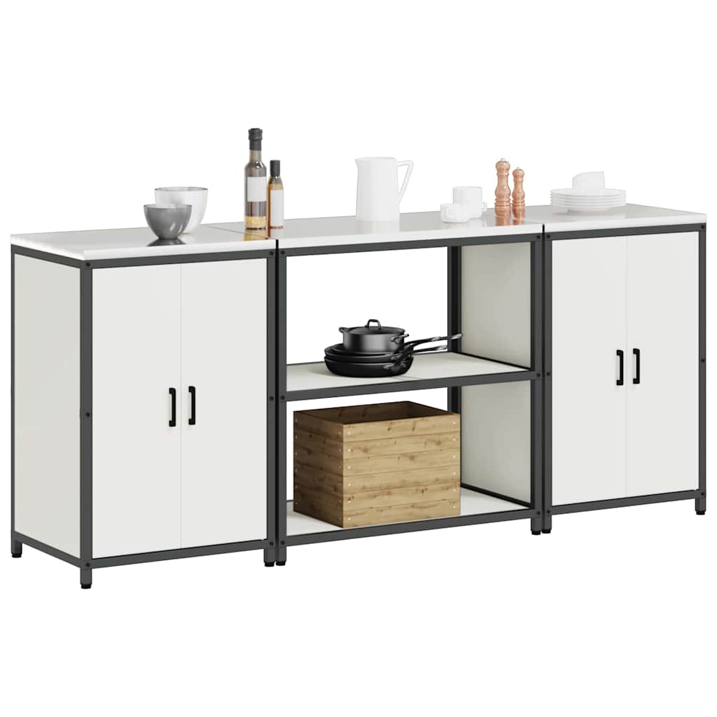 Küchenlager-Set 3 pcs Weiß 210 x 50 x 92 cm Kaltgewalzter Stahl