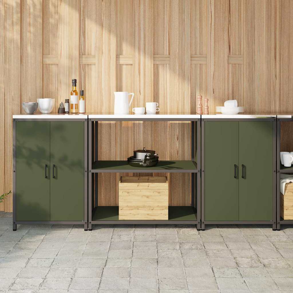 Küchenlager-Set mit Regal 3 pcs Olive Grün 210 x 50 x 92 cm