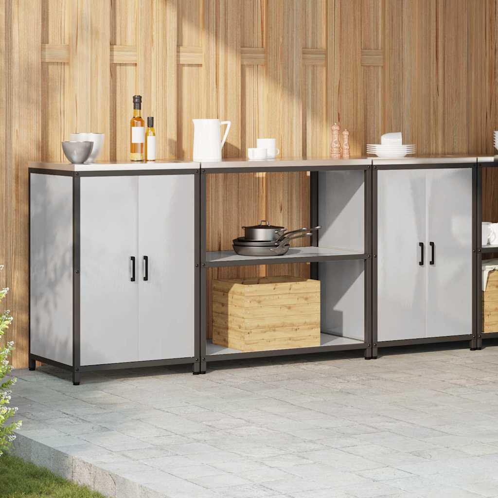 Küchenlager-Set mit Tür 3 pcs Silber 210 x 50 x 92 cm Edelstahl