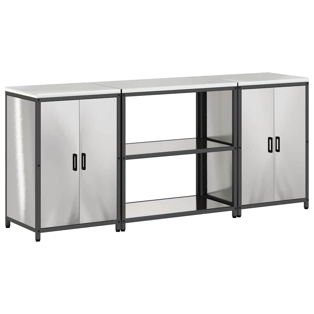Küchenlager-Set mit Tür 3 pcs Silber 210 x 50 x 92 cm Edelstahl
