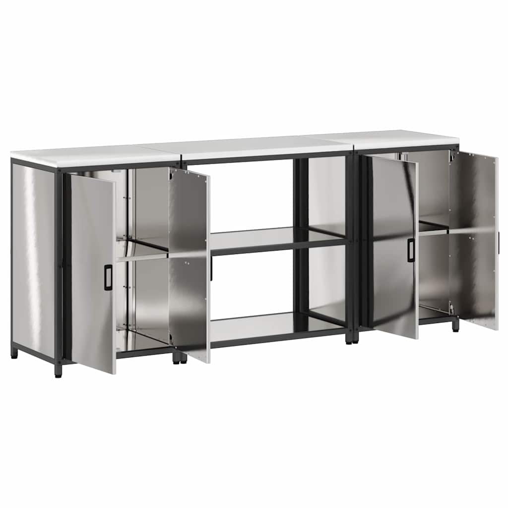 Küchenlager-Set mit Tür 3 pcs Silber 210 x 50 x 92 cm Edelstahl
