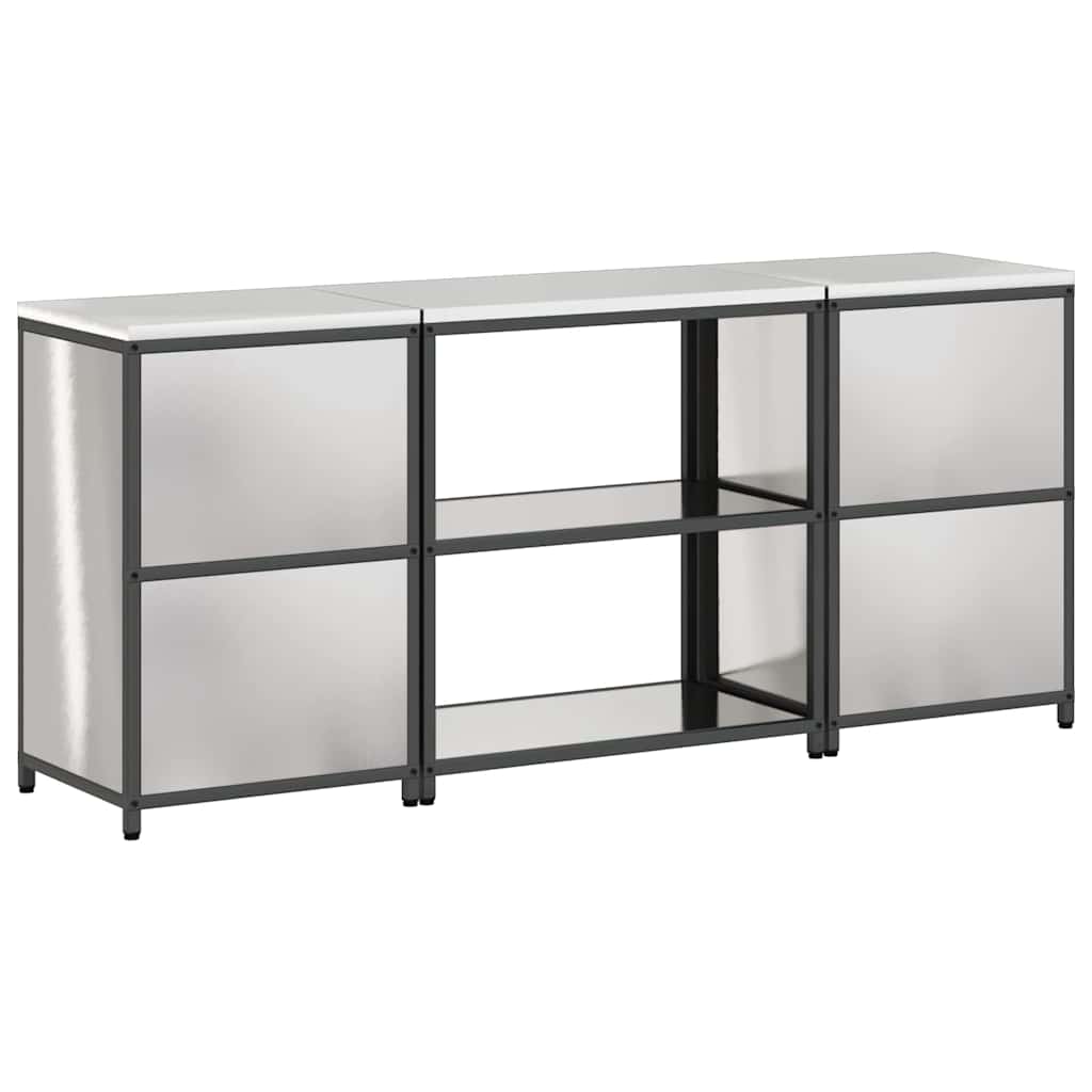 Küchenlager-Set mit Tür 3 pcs Silber 210 x 50 x 92 cm Edelstahl