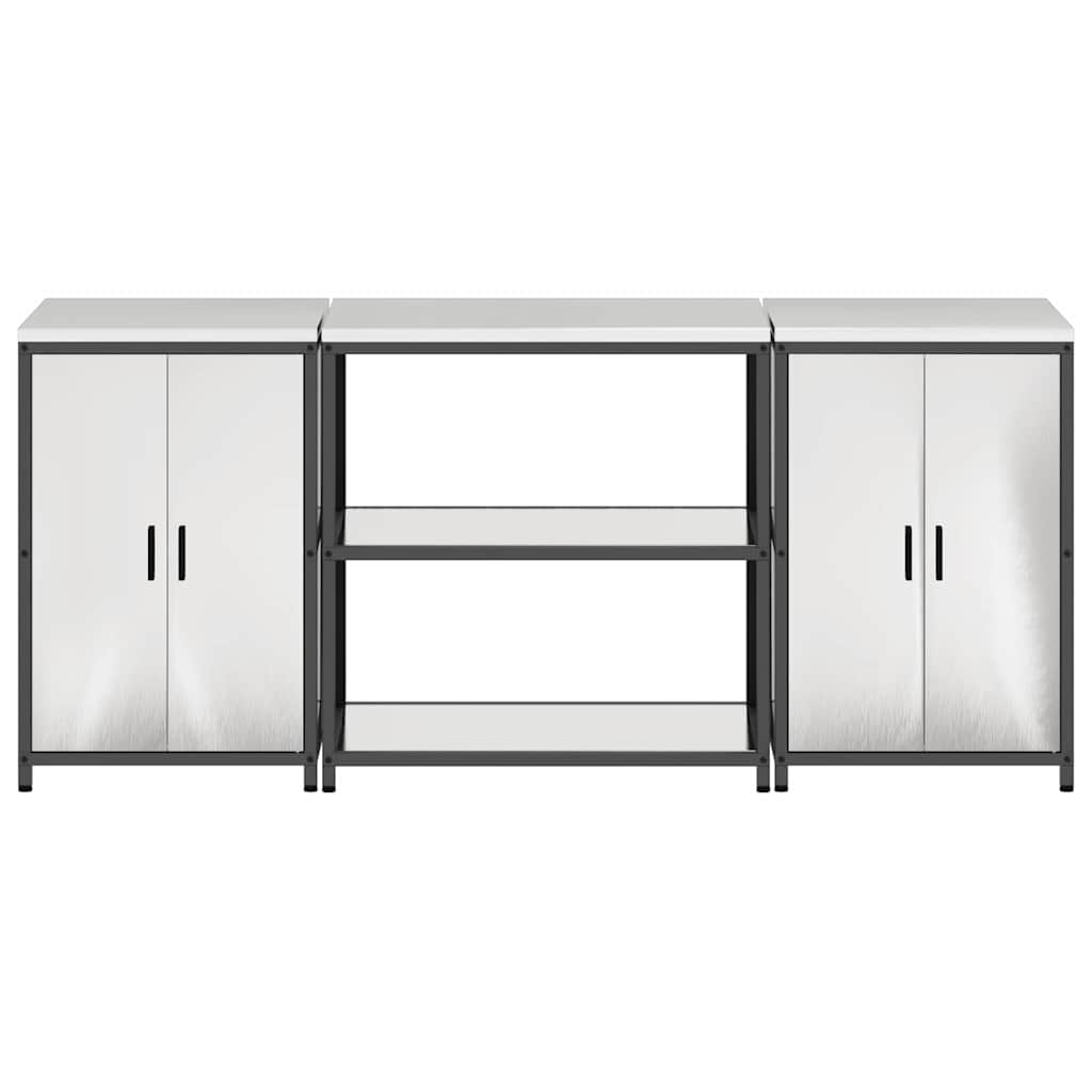 Küchenlager-Set mit Tür 3 pcs Silber 210 x 50 x 92 cm Edelstahl