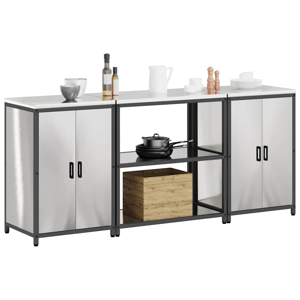 Küchenlager-Set mit Tür 3 pcs Silber 210 x 50 x 92 cm Edelstahl