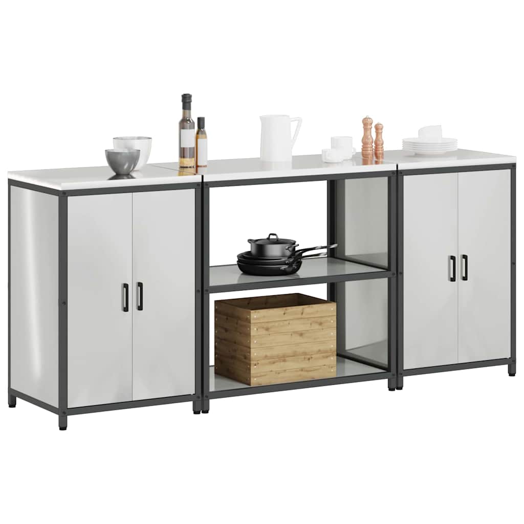 Küchenlager-Set 3 pcs Silber 210 x 50 x 92 cm Verzinkter Stahl