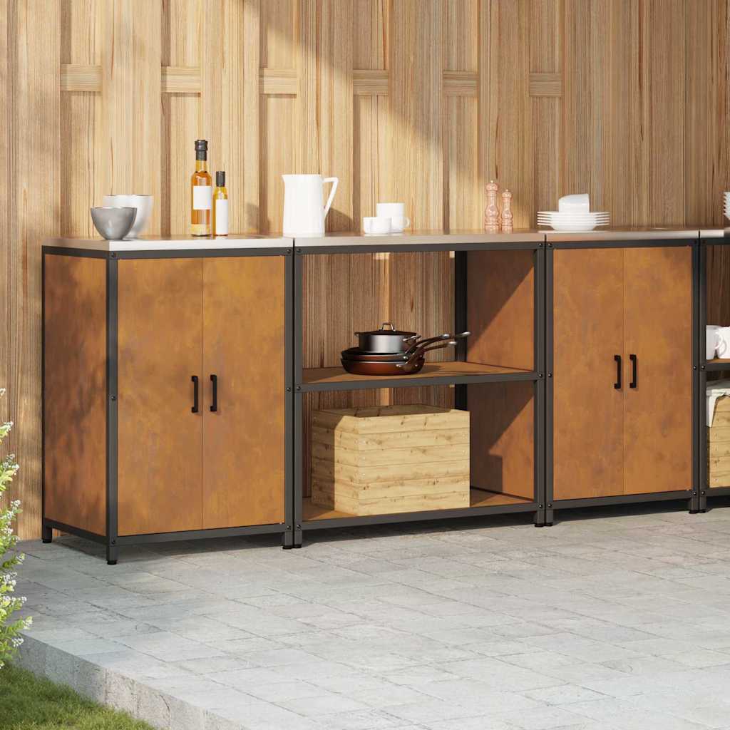 Küchenlager-Set mit Regal mit Tür 3 pcs Rostig 210 x 50 x 92 cm