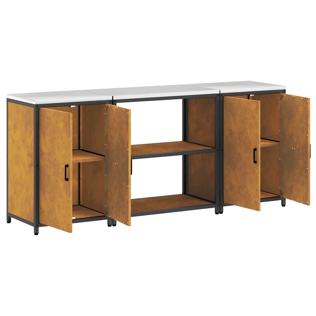 Küchenlager-Set mit Regal mit Tür 3 pcs Rostig 210 x 50 x 92 cm