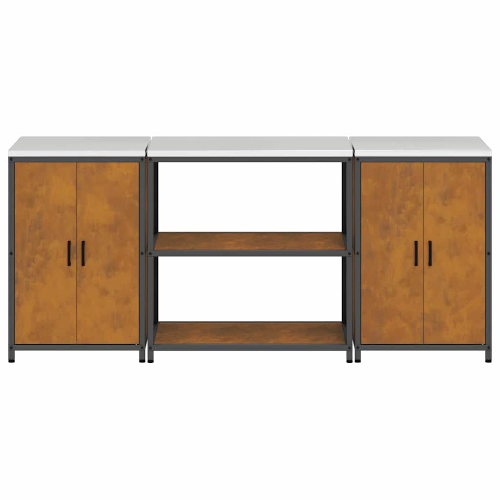 Küchenlager-Set mit Regal mit Tür 3 pcs Rostig 210 x 50 x 92 cm