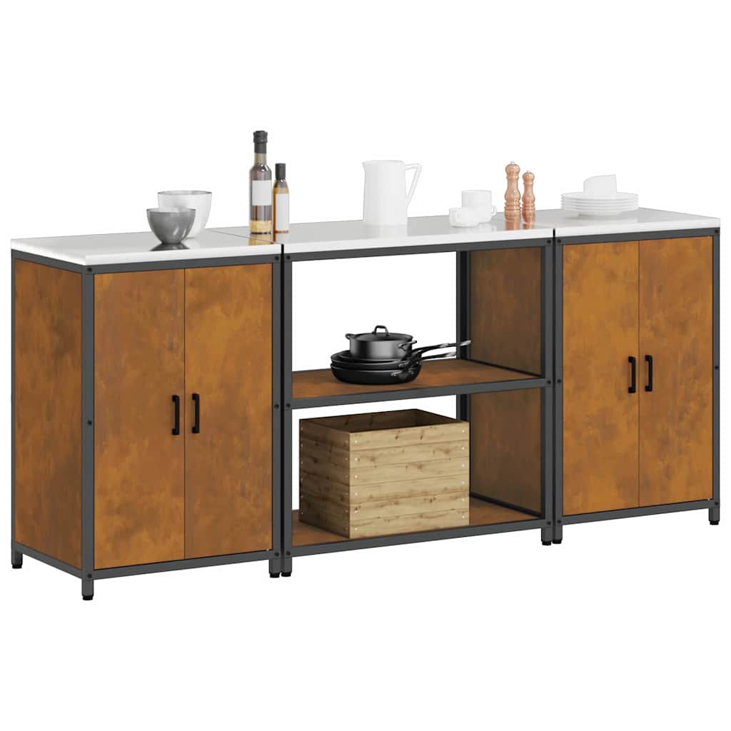 Küchenlager-Set mit Regal mit Tür 3 pcs Rostig 210 x 50 x 92 cm