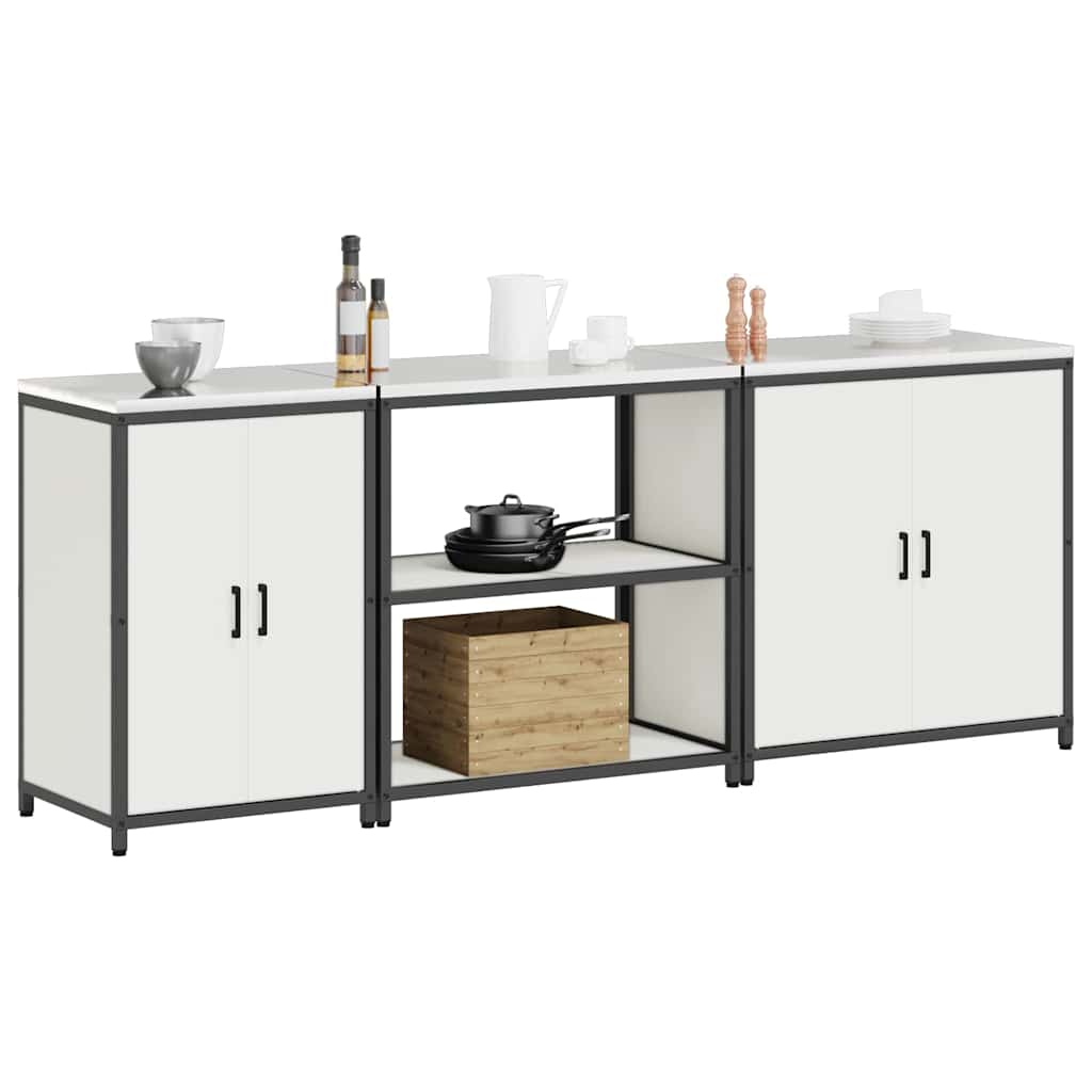 Küchenlager-Set 3 pcs Weiß 240 x 50 x 92 cm Kaltgewalzter Stahl