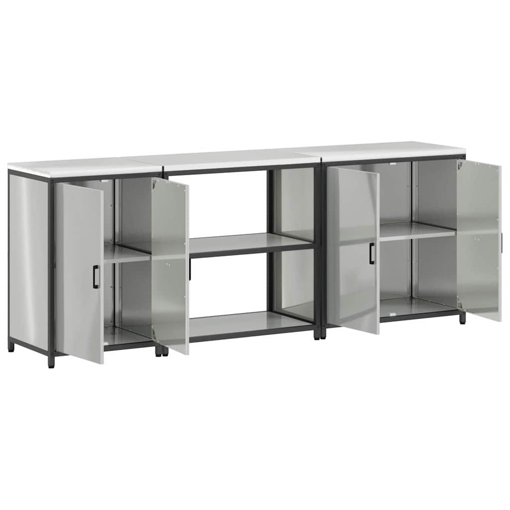 Küchenlager-Set 3 pcs Silber 240 x 50 x 92 cm Verzinkter Stahl