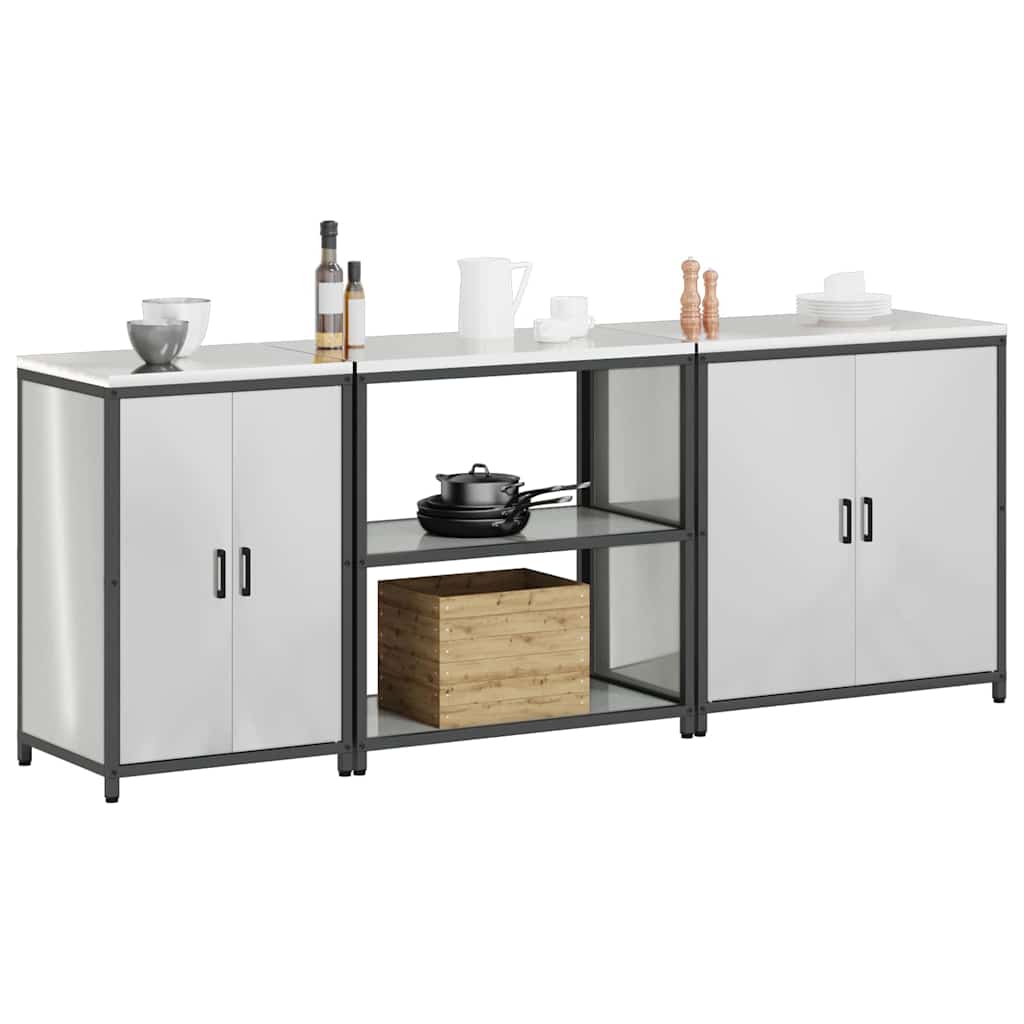 Küchenlager-Set 3 pcs Silber 240 x 50 x 92 cm Verzinkter Stahl