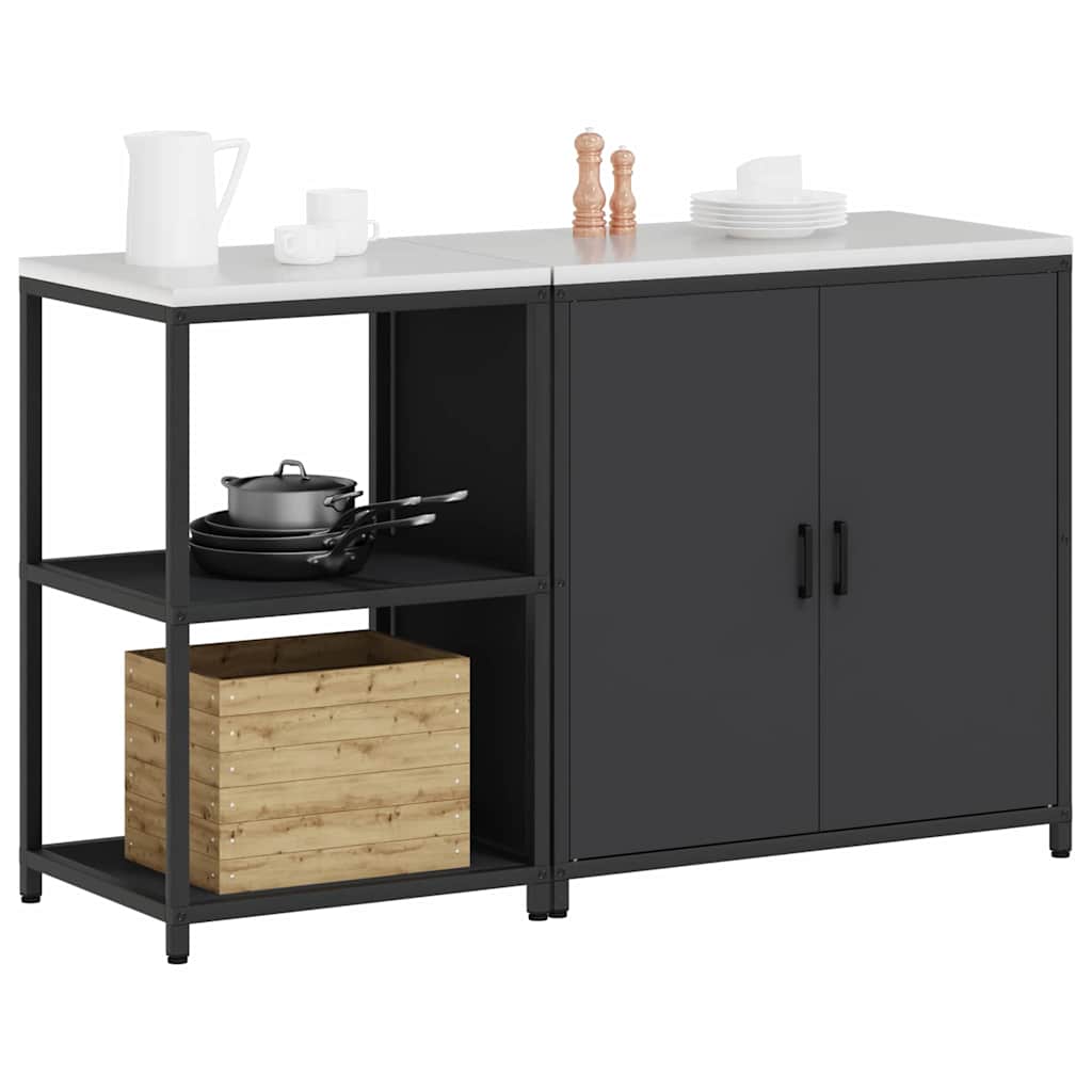 Küchenlager-Set mit Regal 2 pcs Schwarz 150 x 50 x 92 cm