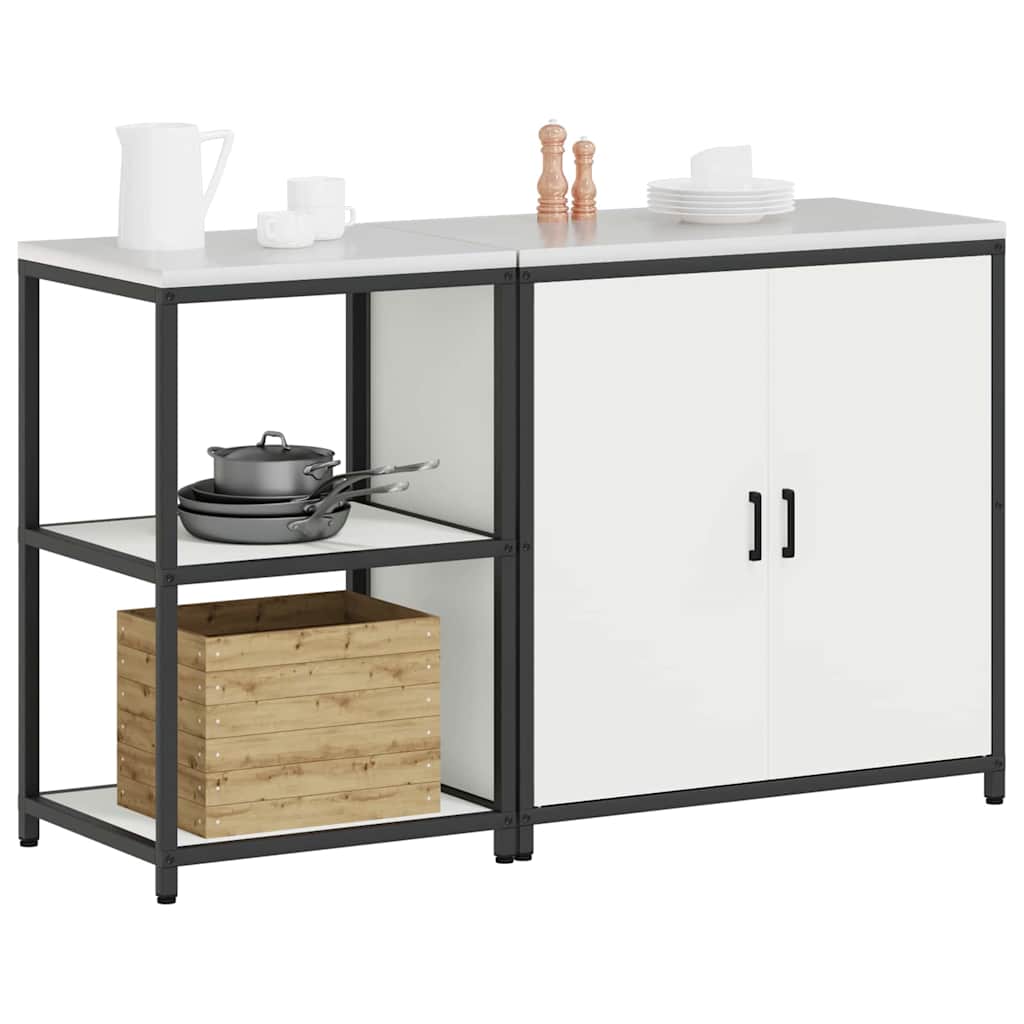 Küchenlager-Set 2 pcs Weiß 150 x 50 x 92 cm Kaltgewalzter Stahl