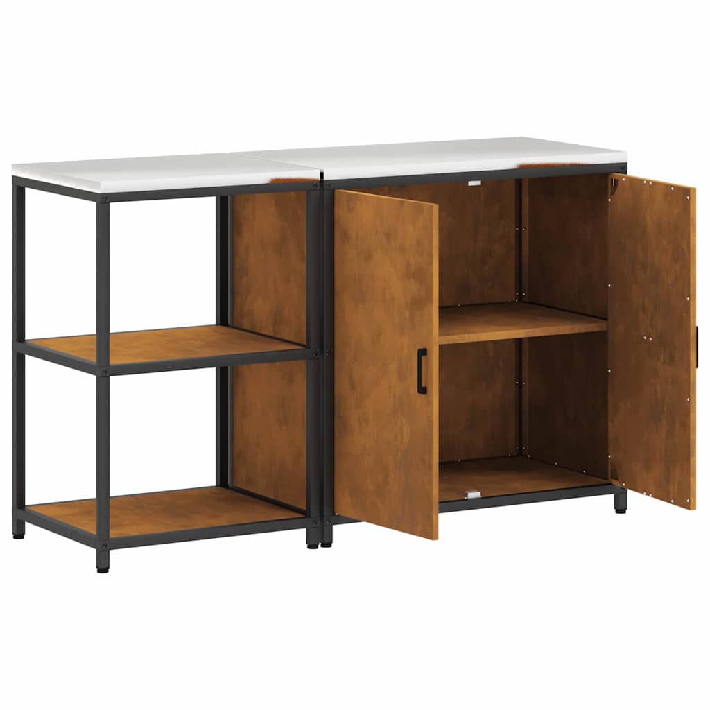 Küchenlager-Set mit Regal mit Tür 2 pcs Rostig 150 x 50 x 92 cm