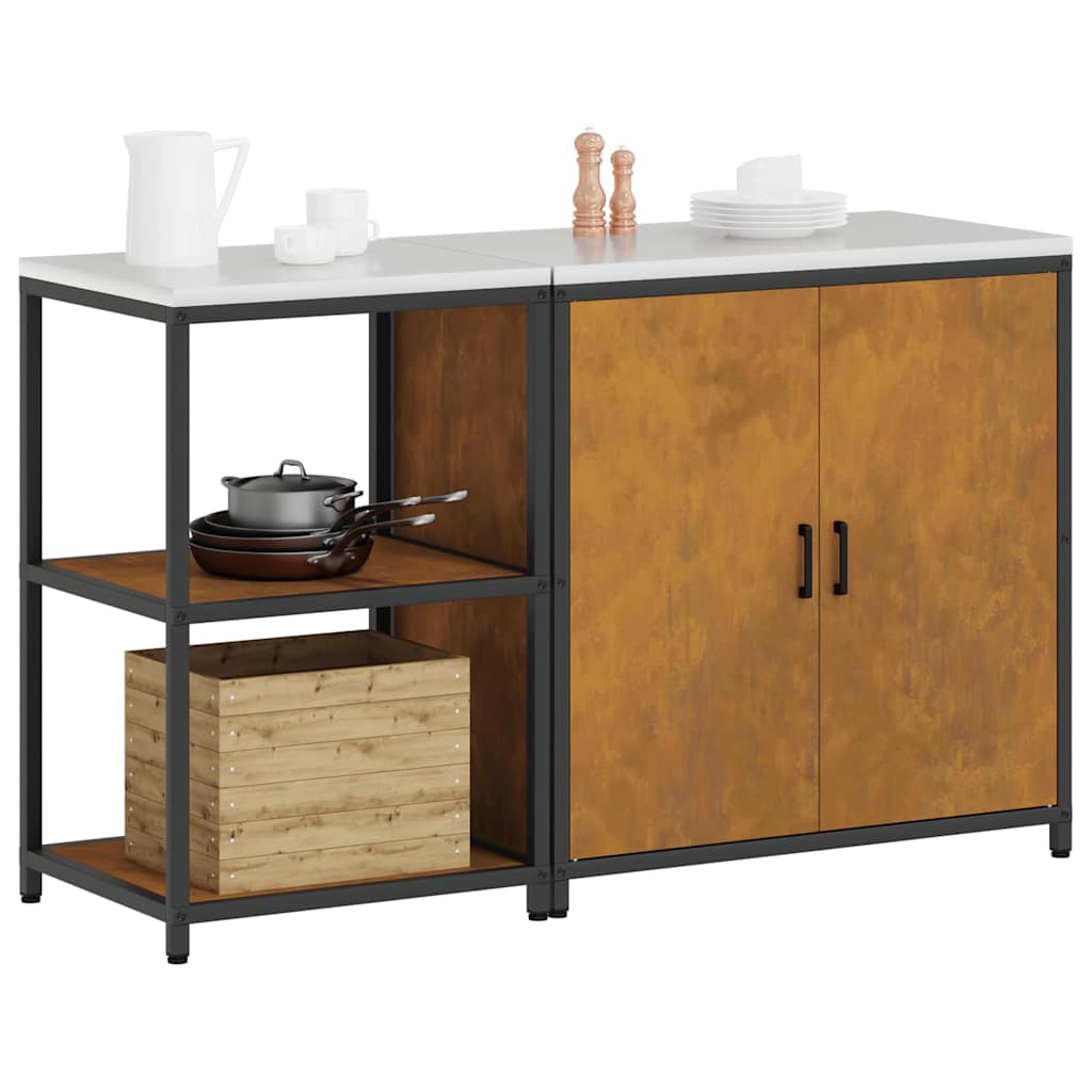 Küchenlager-Set mit Regal mit Tür 2 pcs Rostig 150 x 50 x 92 cm