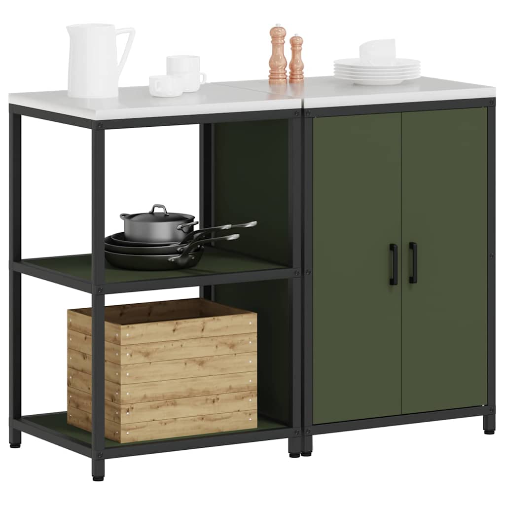 Küchenlager-Set mit Regal 2 pcs Olive Grün 120 x 50 x 92 cm