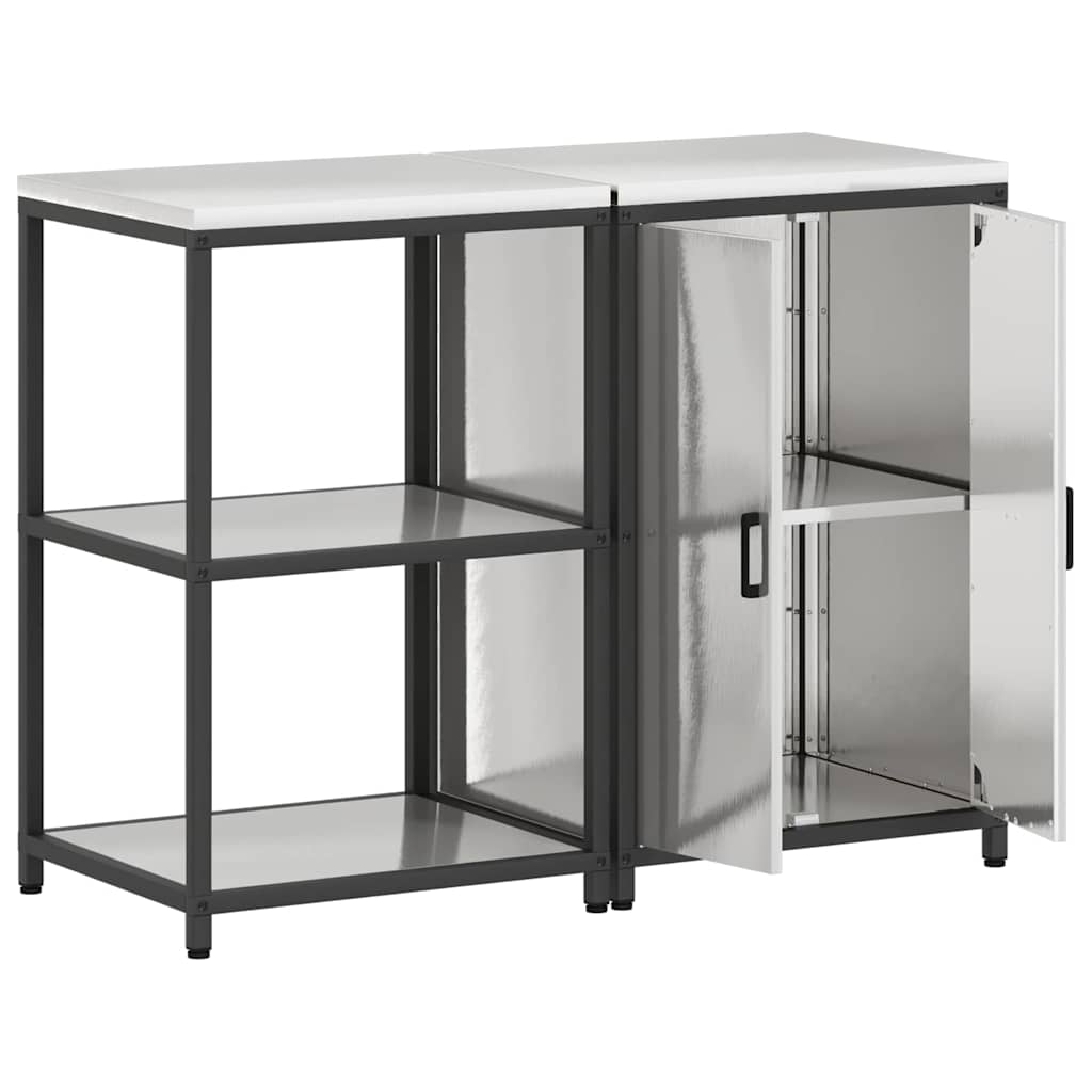 Küchenlager-Set mit Tür 2 pcs Silber 120 x 50 x 92 cm Edelstahl