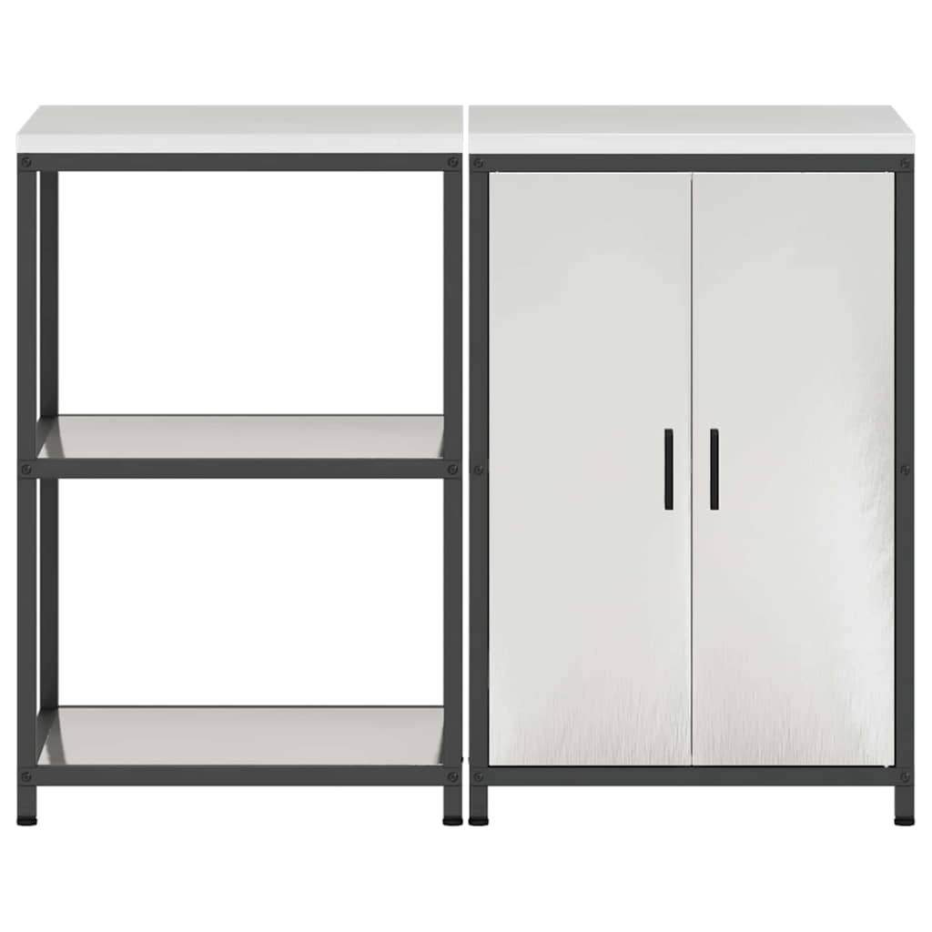 Küchenlager-Set mit Tür 2 pcs Silber 120 x 50 x 92 cm Edelstahl