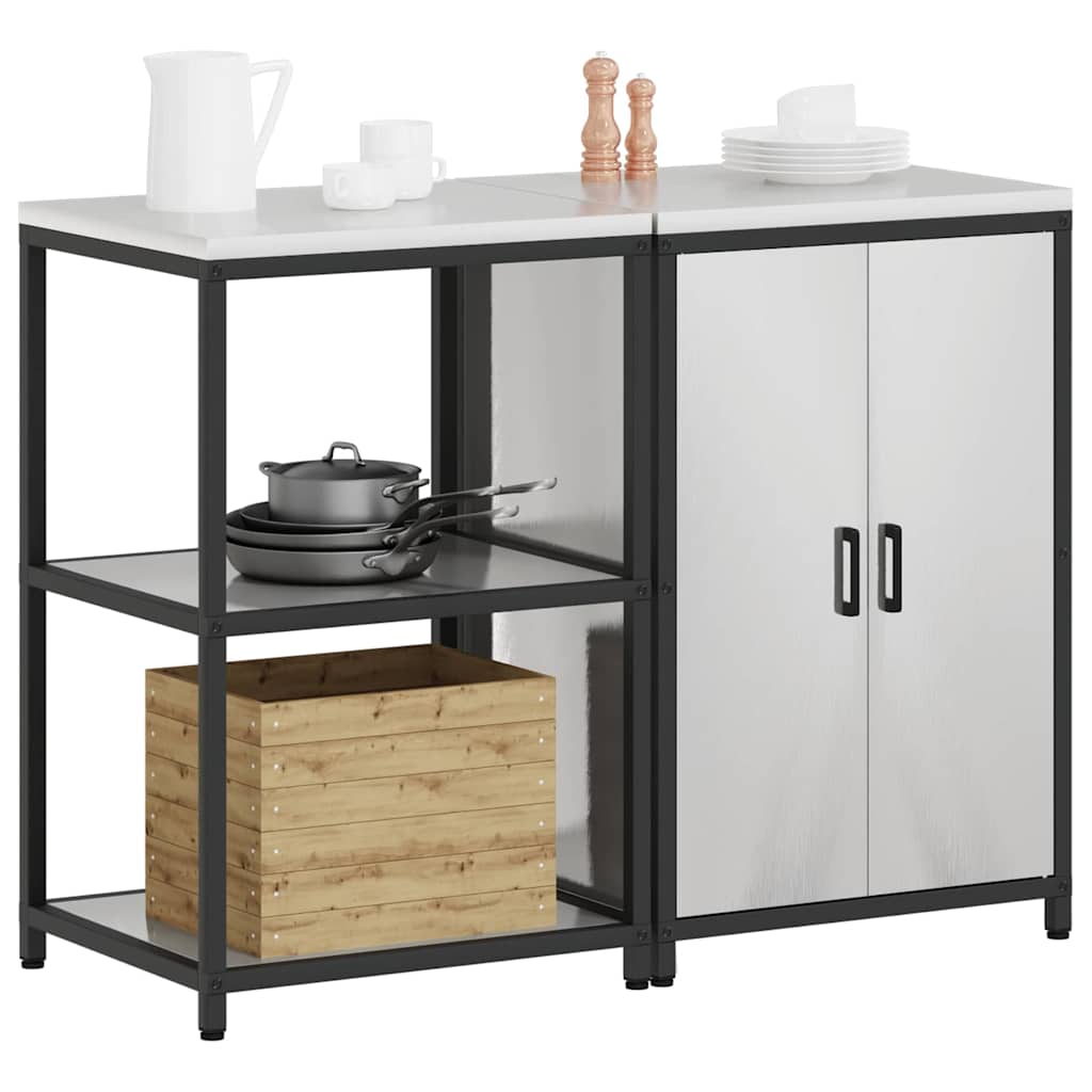 Küchenlager-Set mit Tür 2 pcs Silber 120 x 50 x 92 cm Edelstahl
