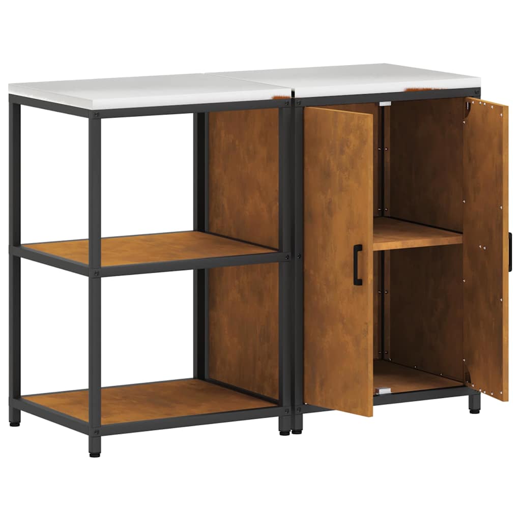 Küchenlager-Set mit Regal mit Tür 2 pcs Rostig 120 x 50 x 92 cm