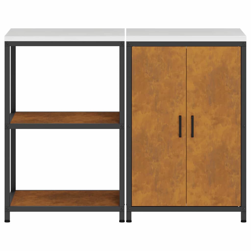 Küchenlager-Set mit Regal mit Tür 2 pcs Rostig 120 x 50 x 92 cm