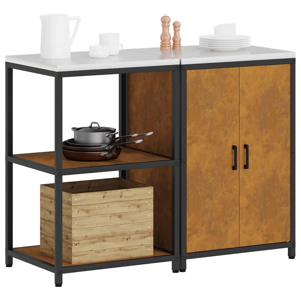 Küchenlager-Set mit Regal mit Tür 2 pcs Rostig 120 x 50 x 92 cm