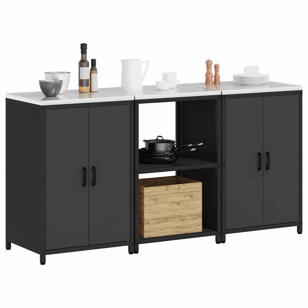 Küchenlager-Set mit Regal 3 pcs Schwarz 180 x 50 x 92 cm