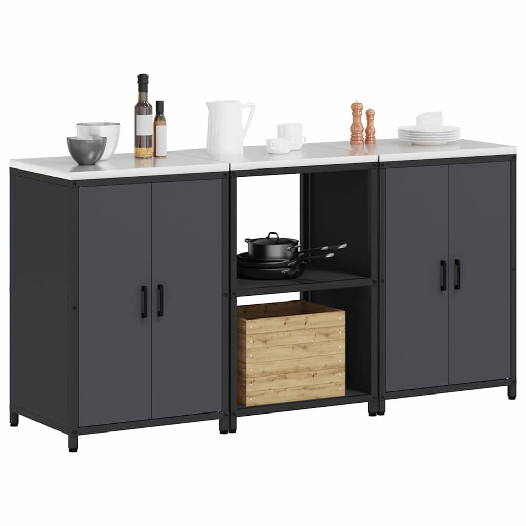 Küchenlager-Set mit Regal 3 pcs Anthrazit 180 x 50 x 92 cm