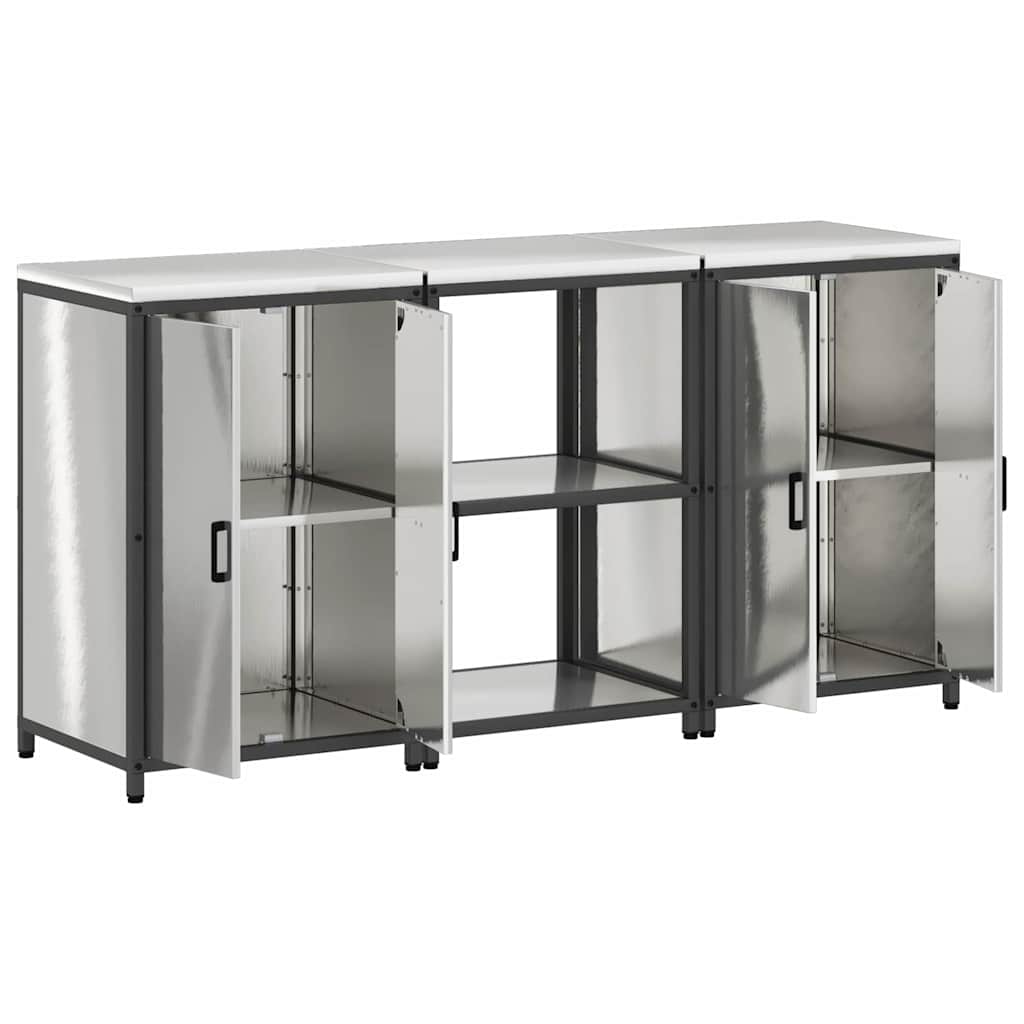 Küchenlager-Set mit Tür 3 pcs Silber 180 x 50 x 92 cm Edelstahl